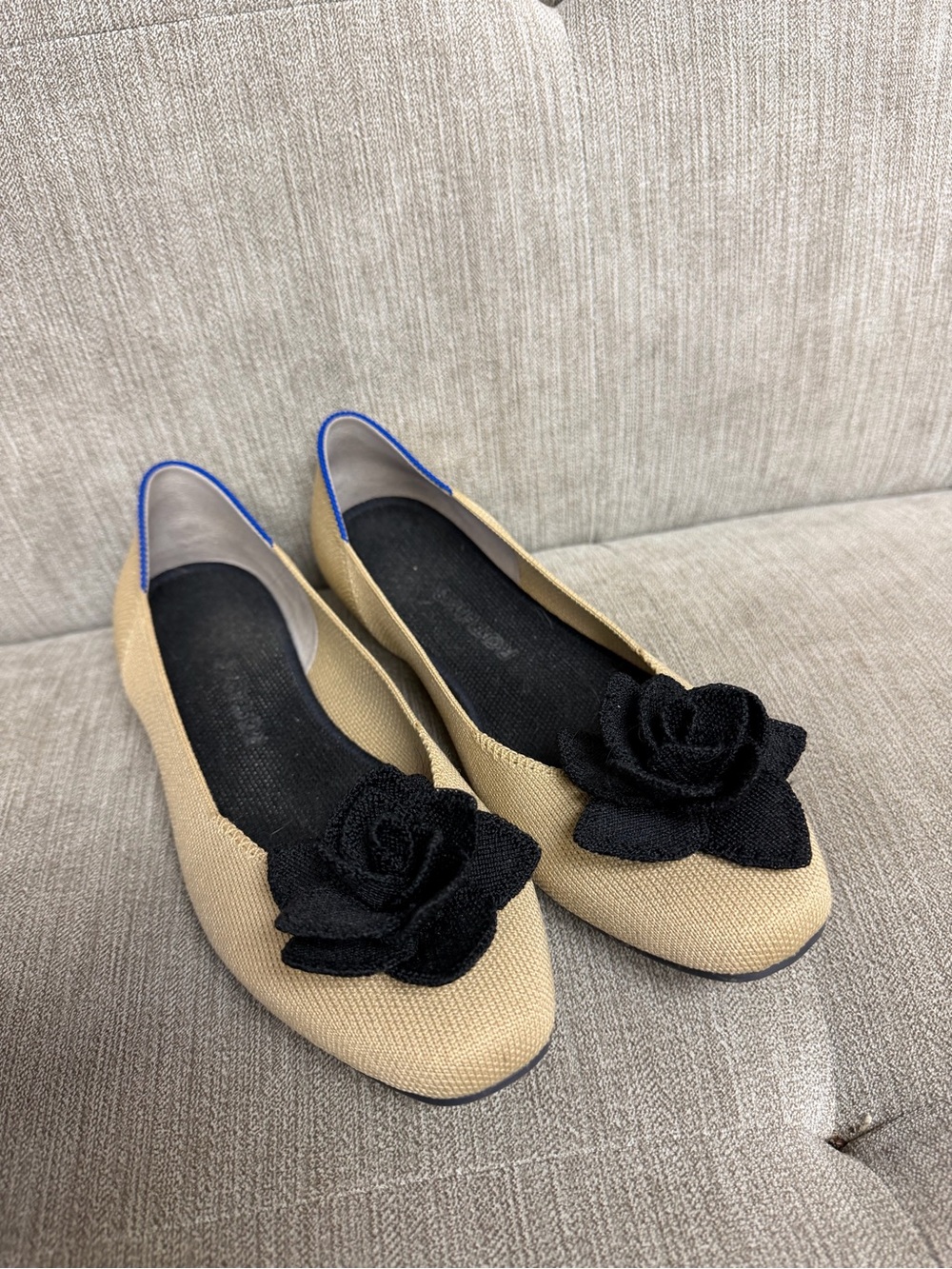Rothy’s Petal Square flats 7.5. Sand Soirée